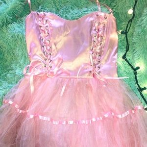 Dolls Kill Pink Satin Lace Up TuTu Dress